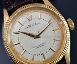 Thumbnail von Rolex Oyster Perpetual 34 6285 Chronometer Ivory dial gold 18KT 1954’s </h1>