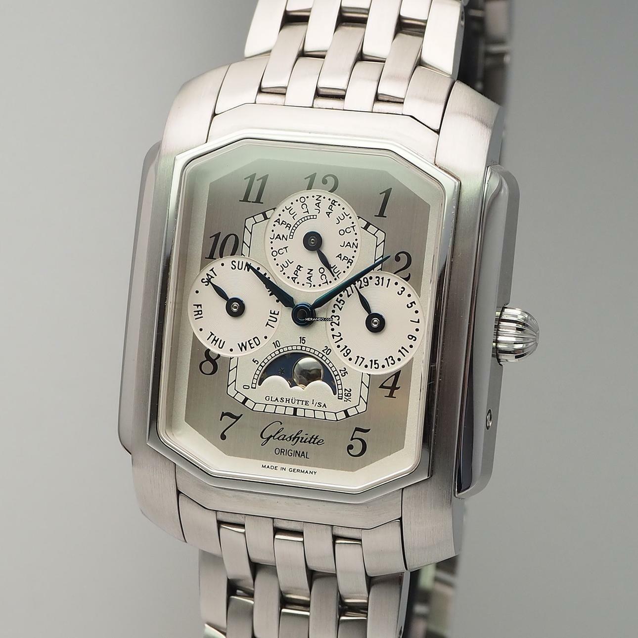 Glashütte Original Senator Karrée Ewiger Kalender - Stahl Stahl Box/Papiere Full Set