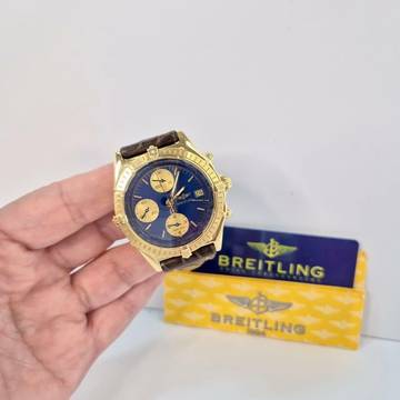  Breitling Chronomat Yellow Gold Blue Dial 39mm Automático Completo 