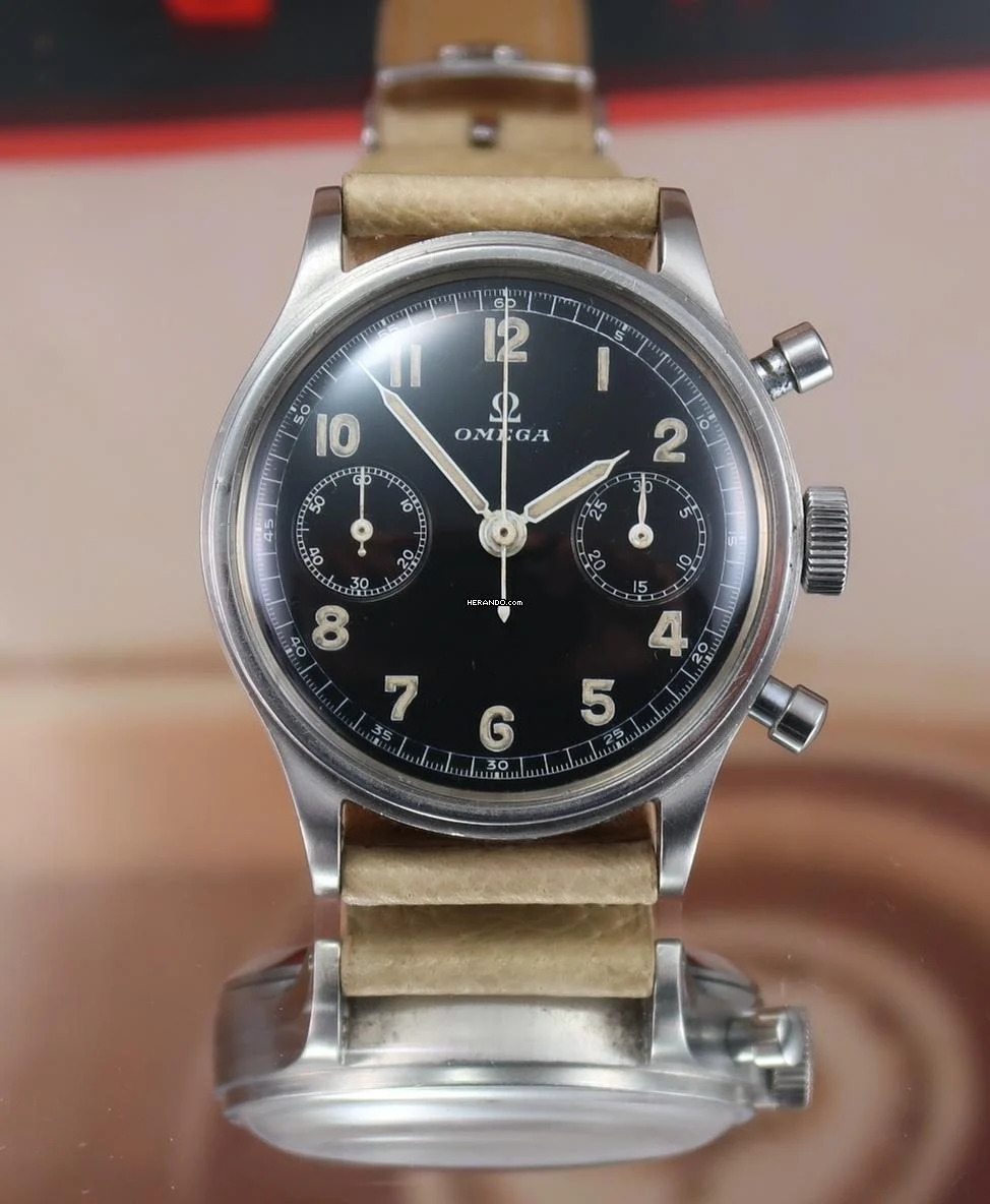 Omega 33.3 Chronograph Rare Early model Waterproof Black Military Dial 321 </h1>