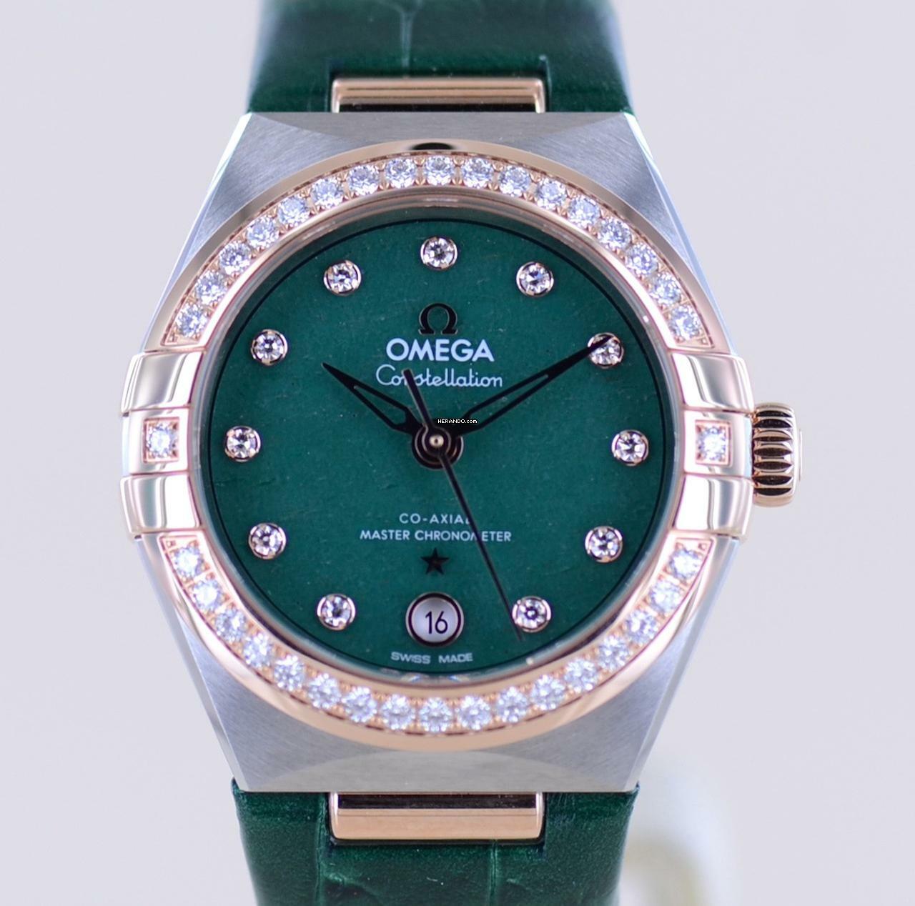 Omega Constellation Ladies Stahl Sedna Rose Diamond Green Stone Dial Metas 29mm B+P </h1>