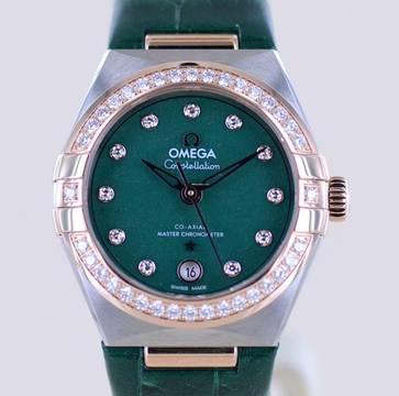  Omega Constellation Ladies Stahl Sedna Rose Diamond Green Stone Dial Metas 29mm B+P </h1> 