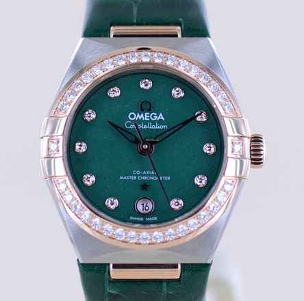  Omega Constellation Ladies Stahl Sedna Rose Diamond Green Stone Dial Metas 29mm B+P </h1> 
