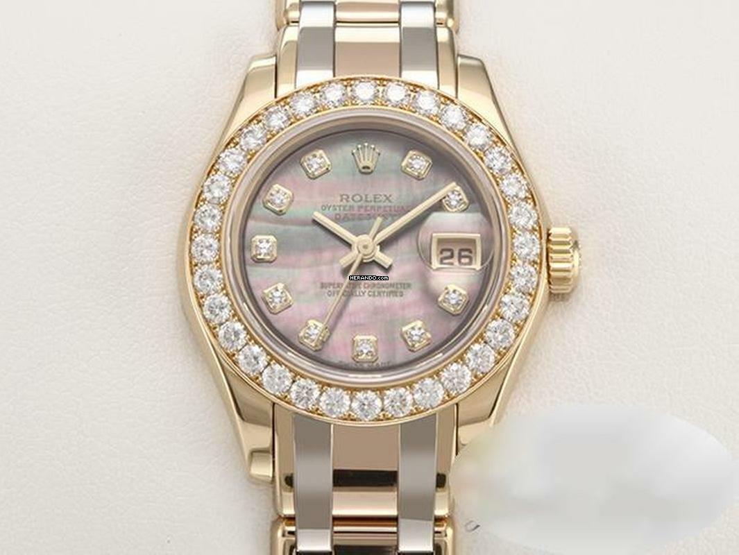  Rolex Lady-Datejust Pearlmaster 29mm 80298 Tridor 750 Diamanten Perlmutt Automatik Lady 18kt Gold </h1> 