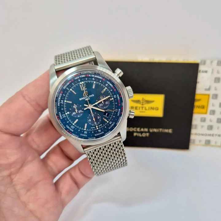  Breitling Transocean Chronograph Unitime World Time 46mm Mesh Completo 