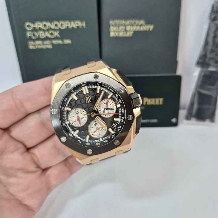  Audemars Piguet Royal Oak Offshore Chronograph Flyback Ouro Rosé & Cerâmica 43mm Completo 