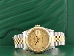 Thumbnail von Rolex Datejust 36 16233 Gold Dial With Big Diamonds - Full Set