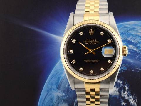  Rolex Datejust 36 16233 Black Dial With Diamonds - Full Set 36mm 