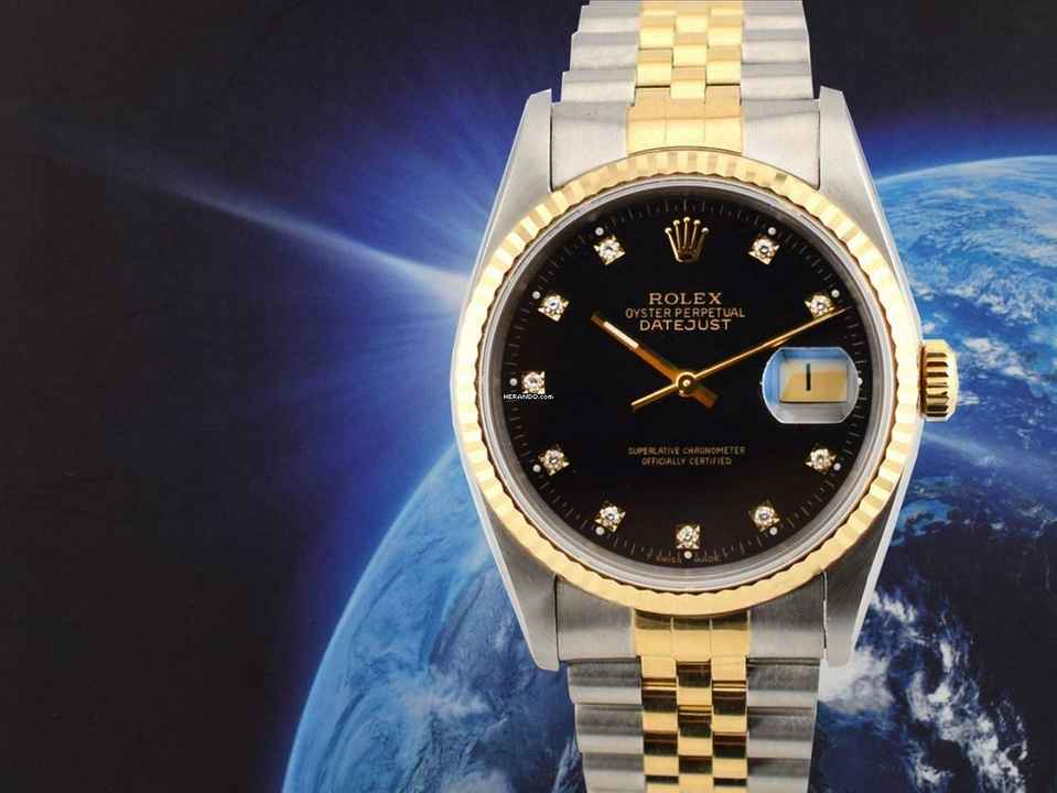  Rolex Datejust 36 16233 Black Dial With Diamonds - Full Set 36mm 