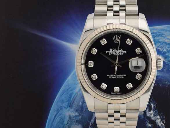  Rolex Datejust 36 116234 Black Dial With Big Diamonds - Full Set 36mm 