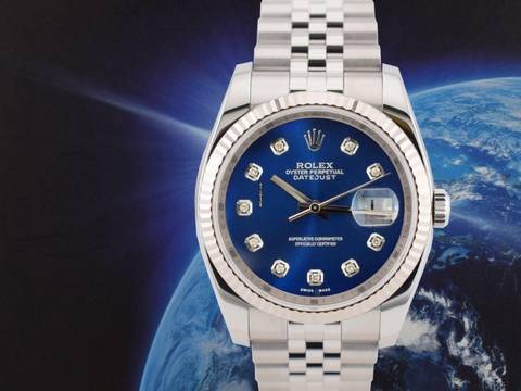  Rolex Datejust 36 116234 Blue Dial With Big Diamonds - Full Set 36mm </h1> 