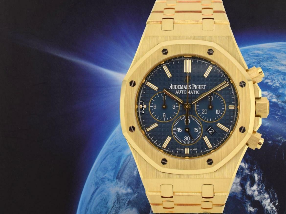  Audemars Piguet Royal Oak Chronograph Yellow Gold Blue Dial Full Set - Boutique Edition Very Rare </h1> 