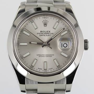  Rolex Datejust II 2015//41MM//SILVER DIAL//REF. 116300//LC100//FULL SET # 676 