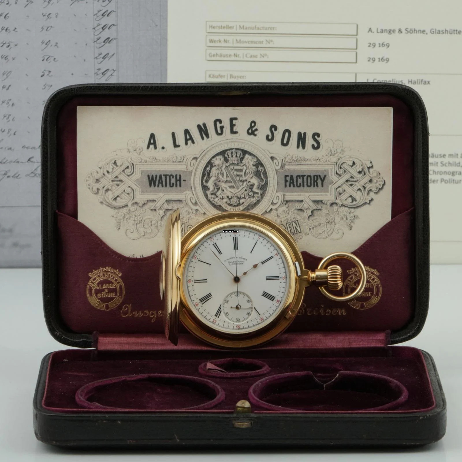  A. Lange & Söhne 18k Gold ½ Savonette mit Chronograf Diamant Original Box und Zertifikat 1890. </h1> 