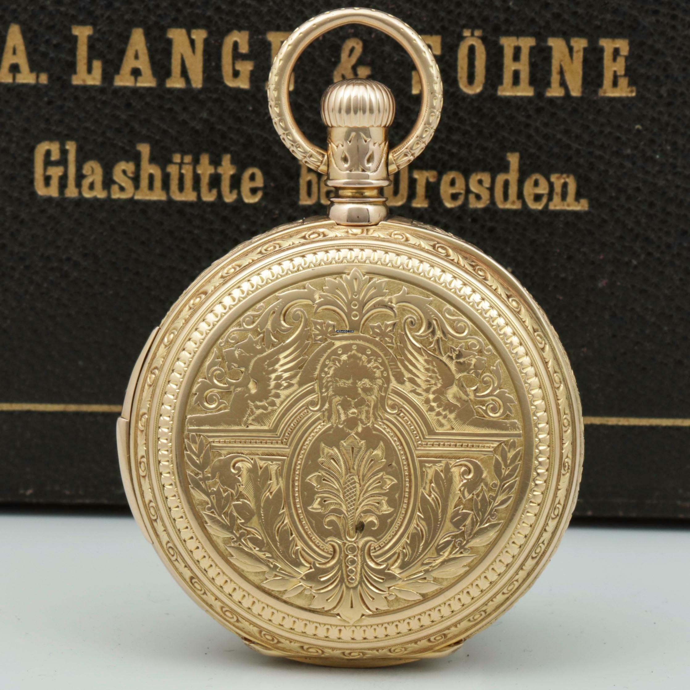 Thumbnail von A. Lange & Söhne 150g 18k Louis XV. Renaissance Savonette Taschenuhr ¼ Repetition Orign Box 1882 </h1>