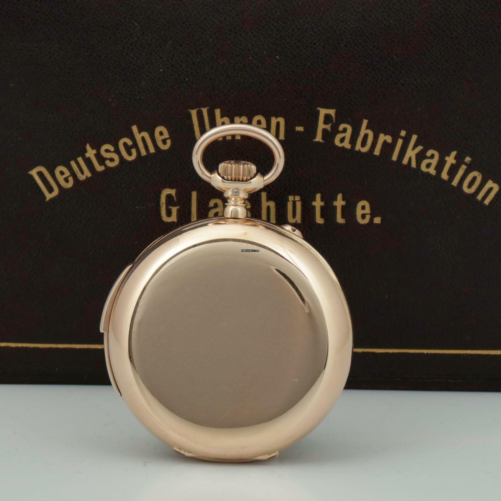 Thumbnail von A. Lange & Söhne Full Set14k Gold Taschenuhr ¼ Repetition Original Etui Garantiekarte 1885