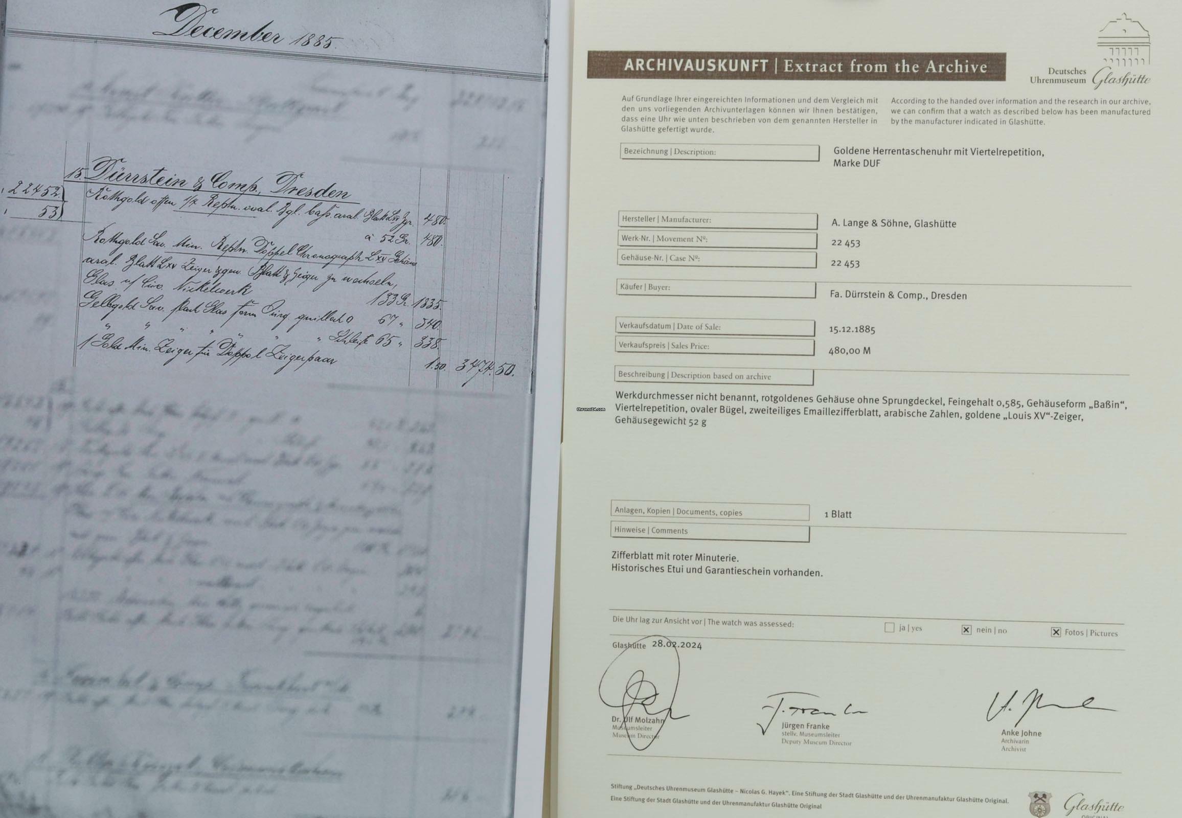 Thumbnail von A. Lange & Söhne Full Set14k Gold Taschenuhr ¼ Repetition Original Etui Garantiekarte 1885