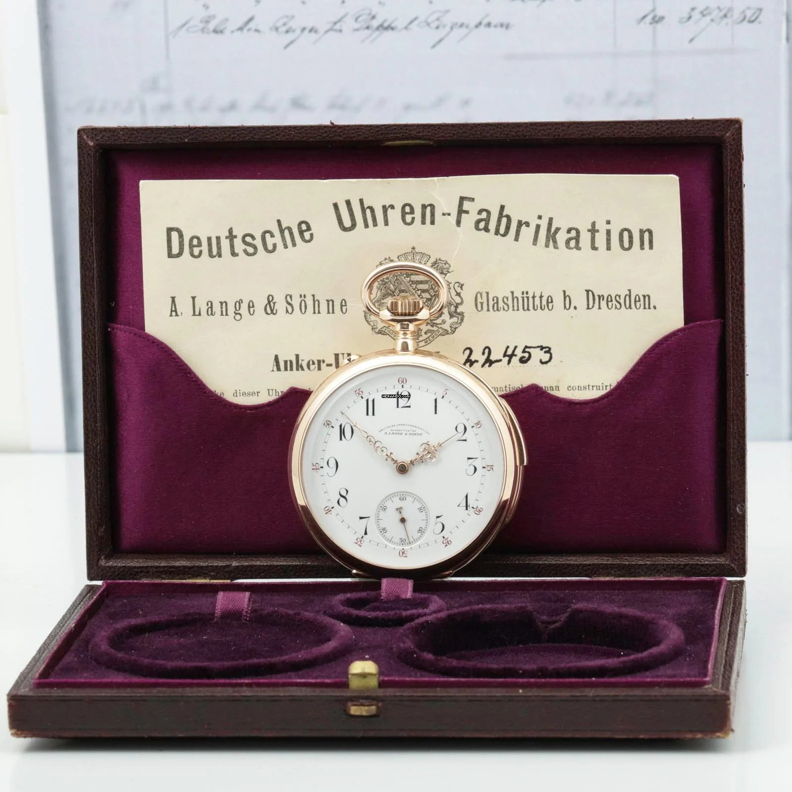  A. Lange & Söhne Full Set14k Gold Taschenuhr ¼ Repetition Original Etui Garantiekarte 1885  