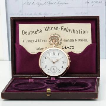  A. Lange & Söhne Full Set14k Gold Taschenuhr ¼ Repetition Original Etui Garantiekarte 1885  