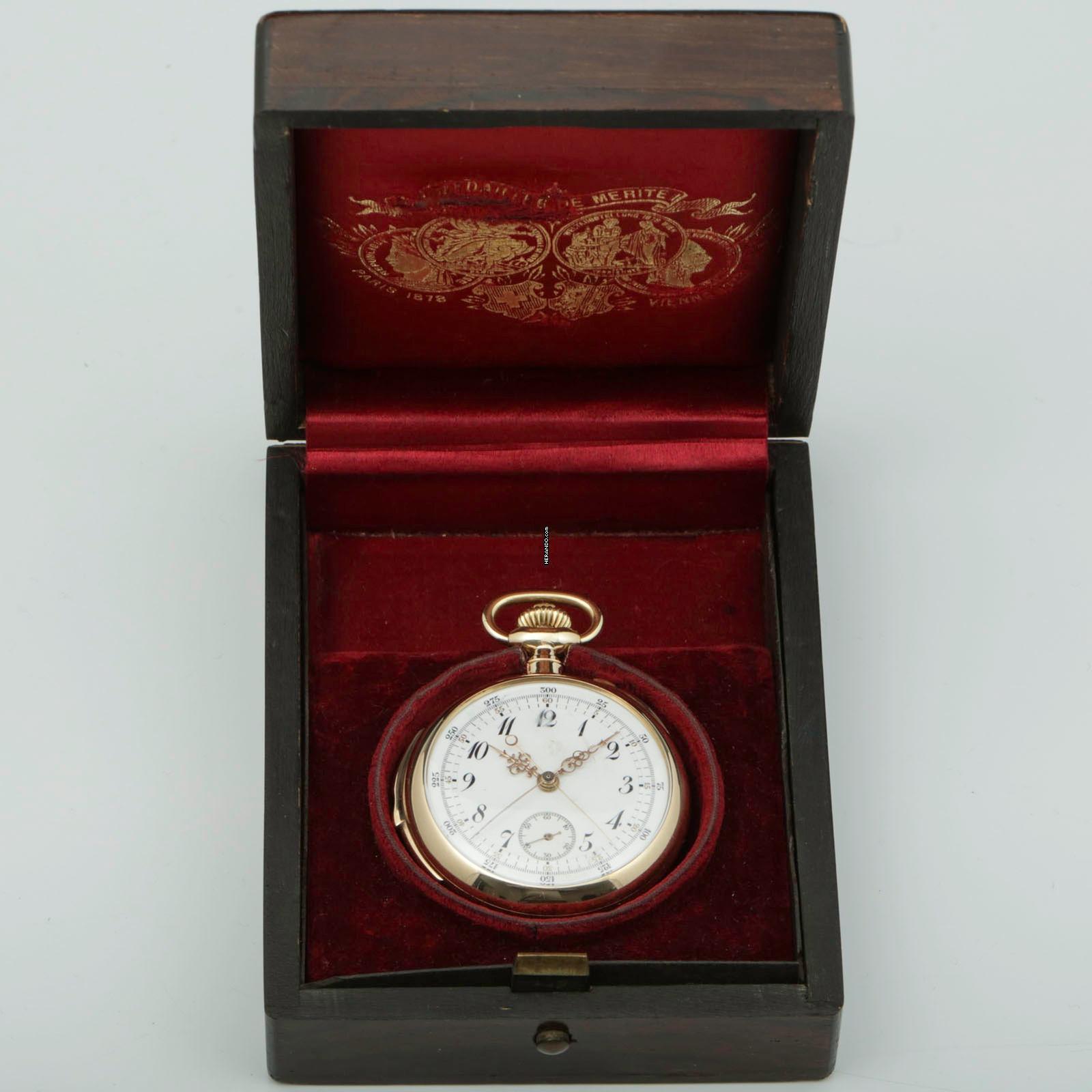 Thumbnail von Haas Nevaux & Cie. 18k. Gold Taschenuhr 36j Minutenrepetition Split-Sekunde Chronograph und Box 1905