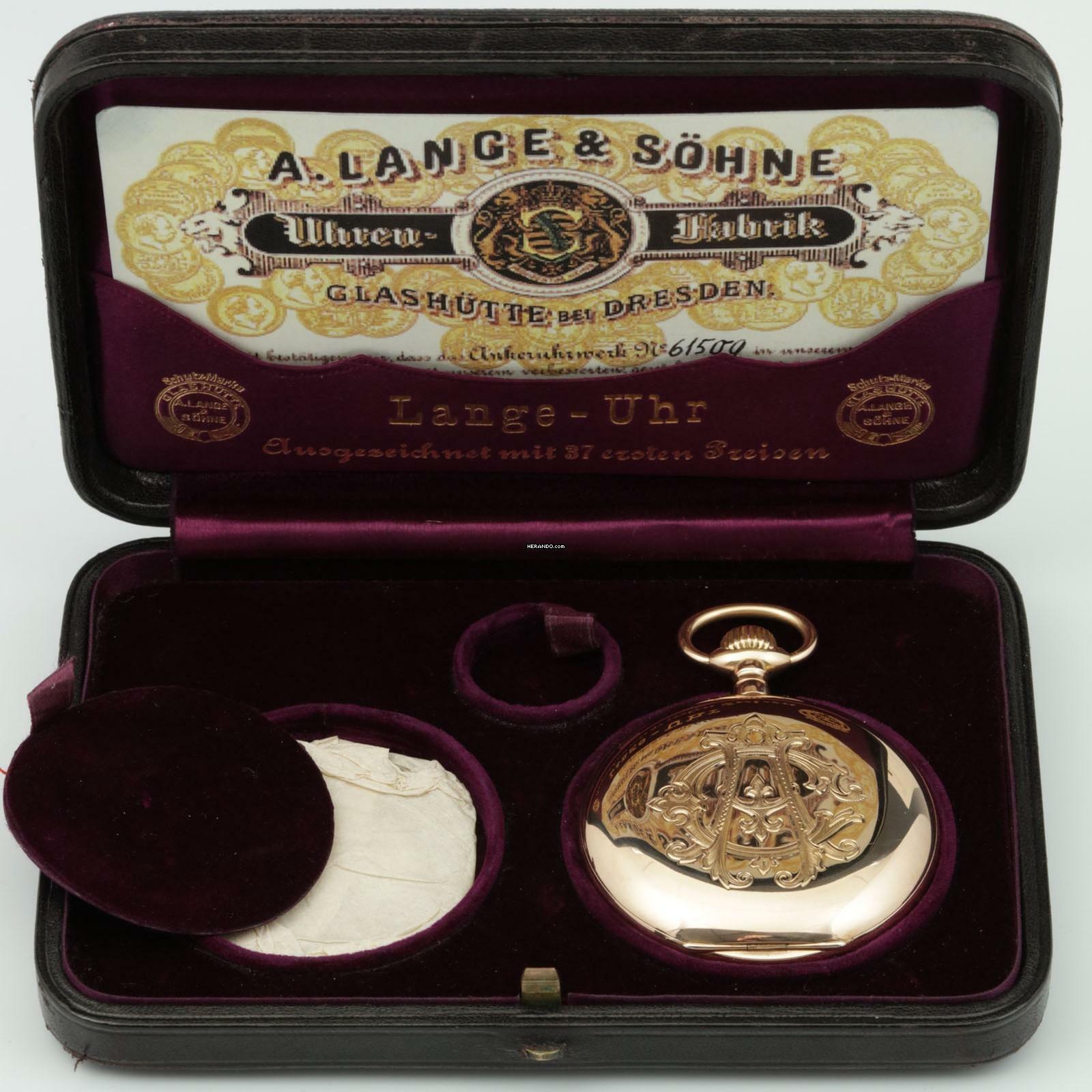 Thumbnail von A. Lange & Söhne 18k Gold Guilliaume-Unruhe Kal.45 Taschenuhr Original Box Museums Zertifikat 1910. </h1>