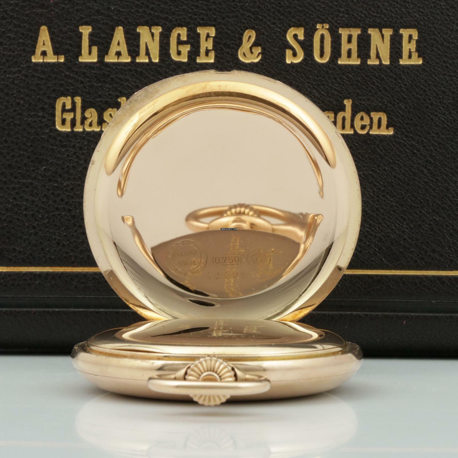 Thumbnail von A. Lange & Söhne 18k Gold Guilliaume-Unruhe Kal.45 Taschenuhr Original Box Museums Zertifikat 1910. </h1>