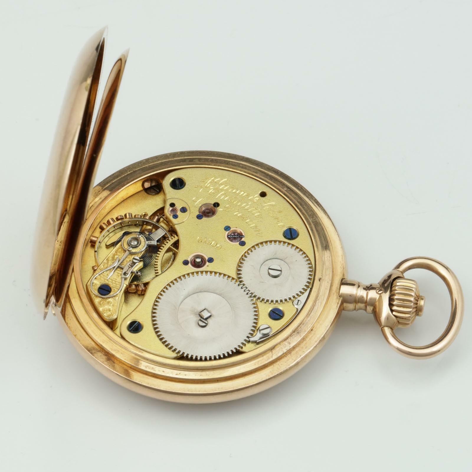 Thumbnail von A. Lange & Söhne 18k Gold Guilliaume-Unruhe Kal.45 Taschenuhr Original Box Museums Zertifikat 1910. </h1>