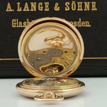 Thumbnail von A. Lange & Söhne 18k Gold Guilliaume-Unruhe Kal.45 Taschenuhr Original Box Museums Zertifikat 1910. </h1>