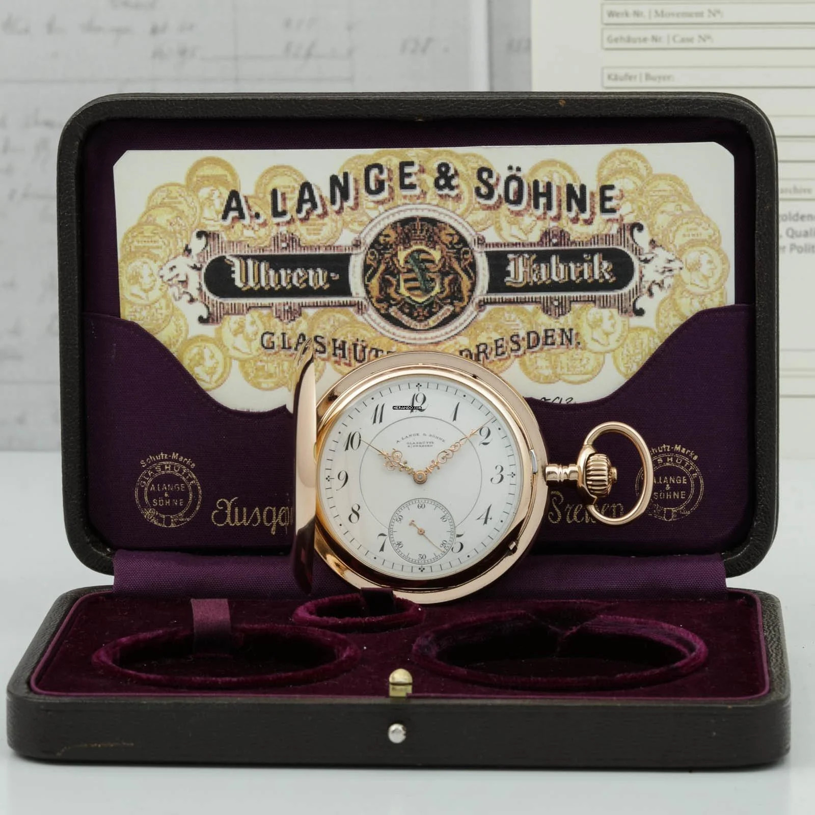  A. Lange & Söhne 55mm Gr 130g schwere Qualität 1A Taschenuhr 18k Gold mit Box & Zertifikat 1906 </h1> 