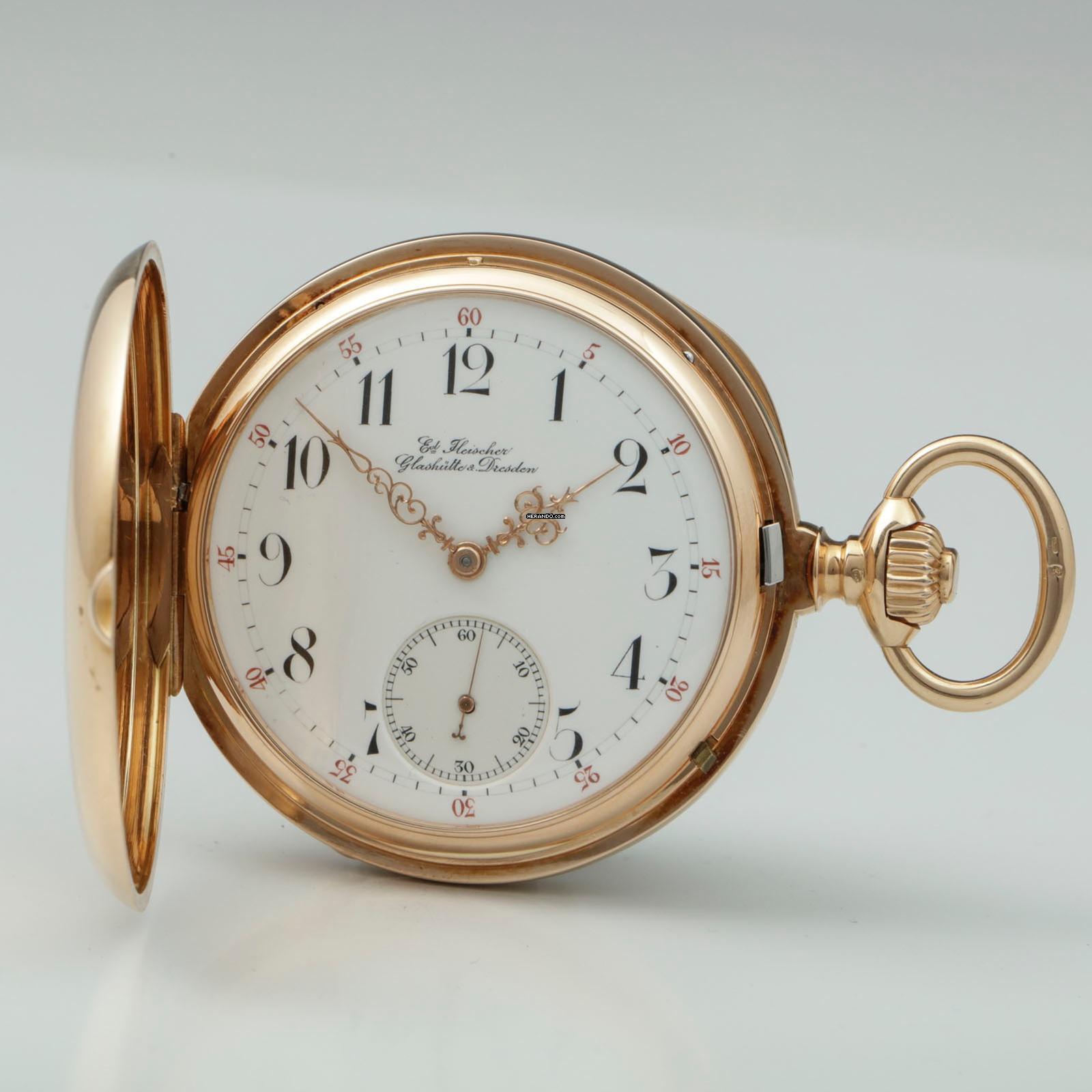  Richard Glaeser Glashütter Rarität 1A 18k Gold Taschenuhr Reseller Eduard Fleischer Glashütte & Dresden 