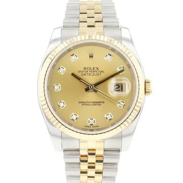  Rolex Datejust 36 Steel Gold Jubilee Fluted Champagne Diamond Dial </h1> 
