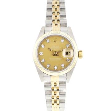  Rolex Lady-Datejust 26 Steel Gold Jubilee Fluted Champagne Diamond Dial  