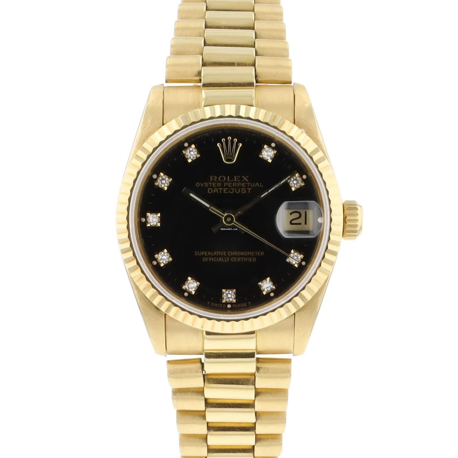 Rolex Datejust 31 Midsize President Yellow Gold Factory Black Diamond Dial </h1>
