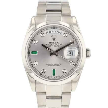  Rolex Day-Date 36 White Gold Silver Diamond Baguette Dial </h1> 