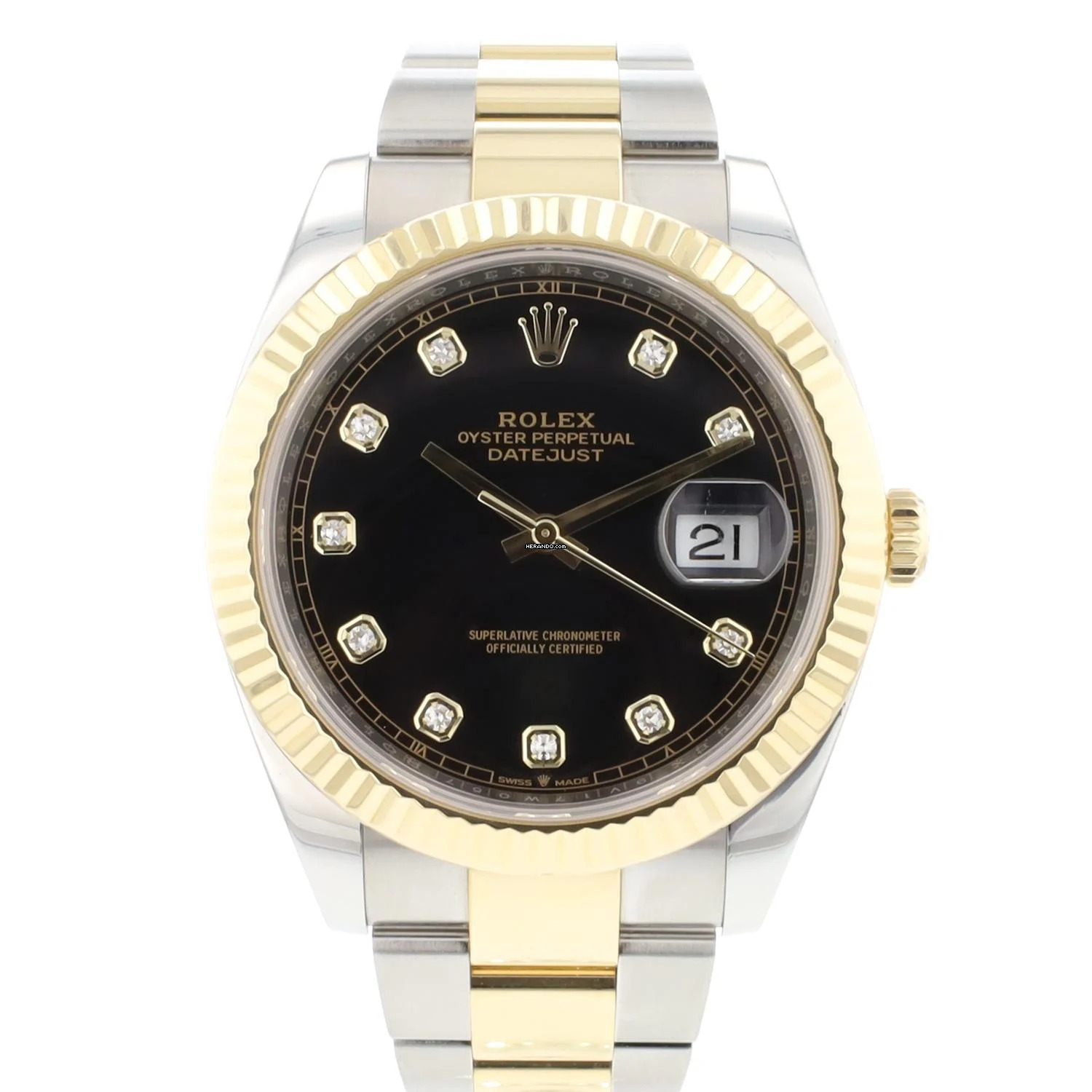  Rolex Datejust 41 Steel Gold Oyster Fluted Black Diamond Dial </h1> 