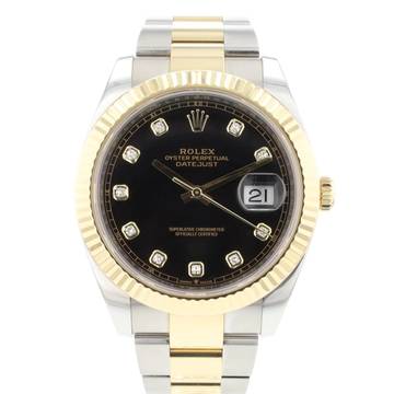  Rolex Datejust 41 Steel Gold Oyster Fluted Black Diamond Dial </h1> 