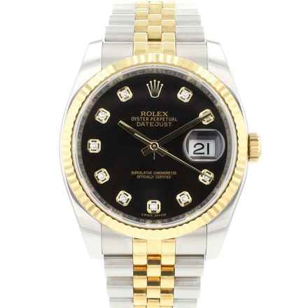  Rolex Datejust 36 Steel Gold Jubilee Fluted Black Diamond Dial </h1> 