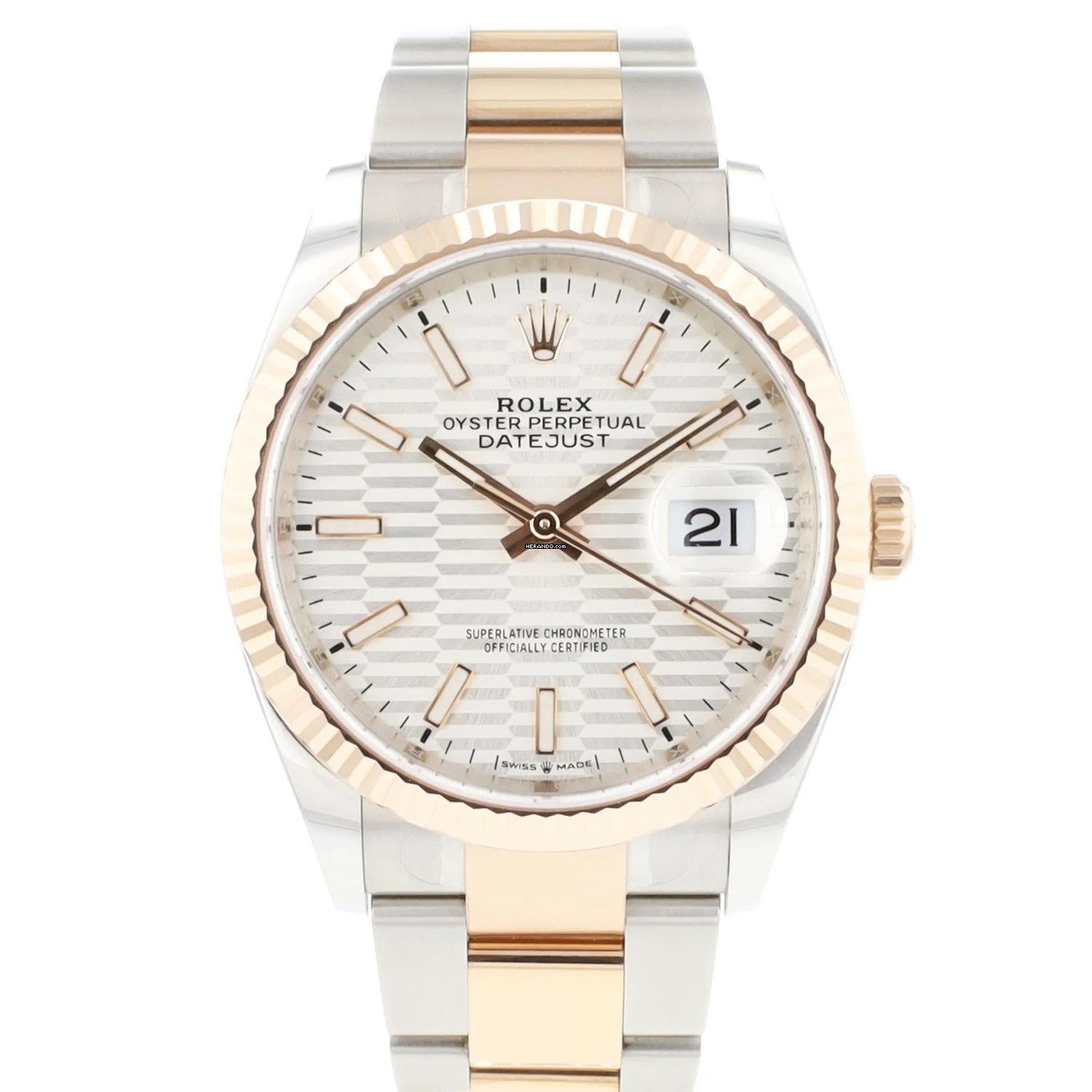 Rolex Datejust 36 Steel Everose Gold Fluted Silver Motif Dial NEW