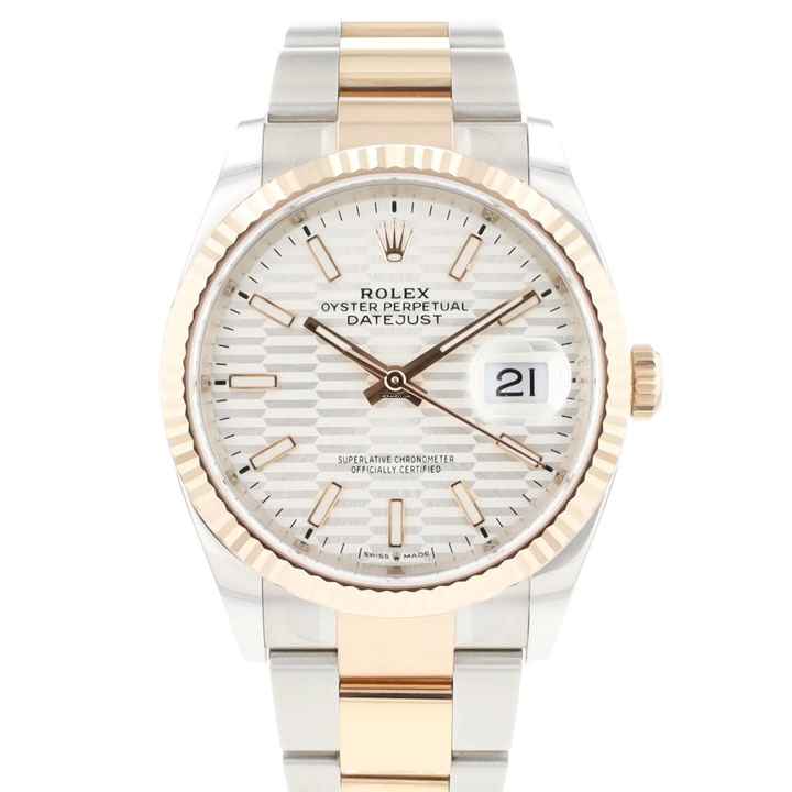  Rolex Datejust 36 Steel Everose Gold Fluted Silver Motif Dial NEW  