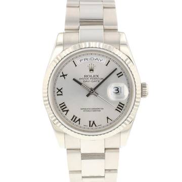  Rolex Day-Date 36 White Gold Silver Roman Dial FULL SET </h1> 