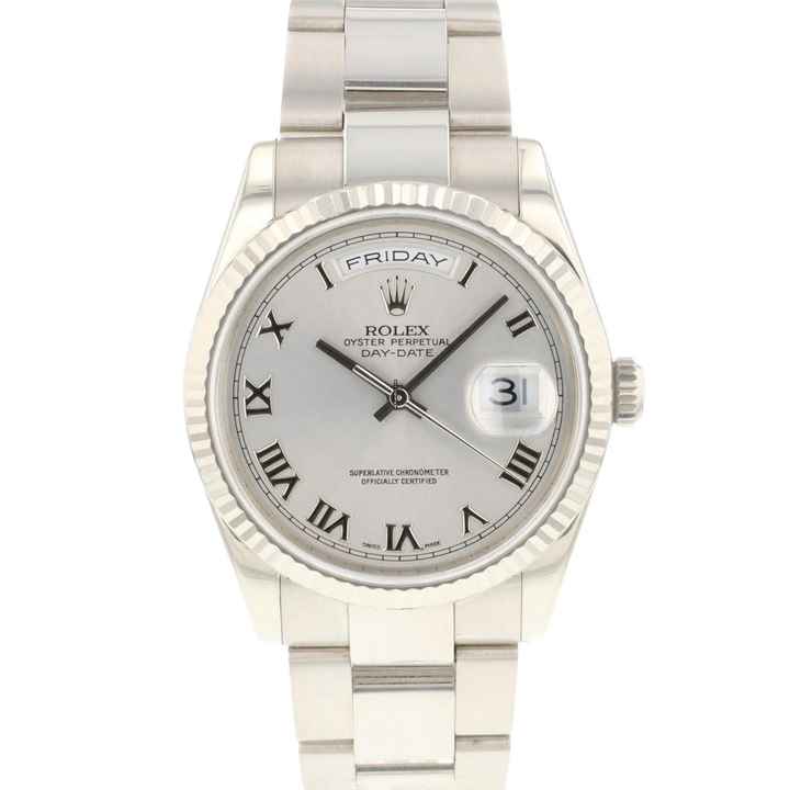  Rolex Day-Date 36 White Gold Silver Roman Dial FULL SET </h1> 