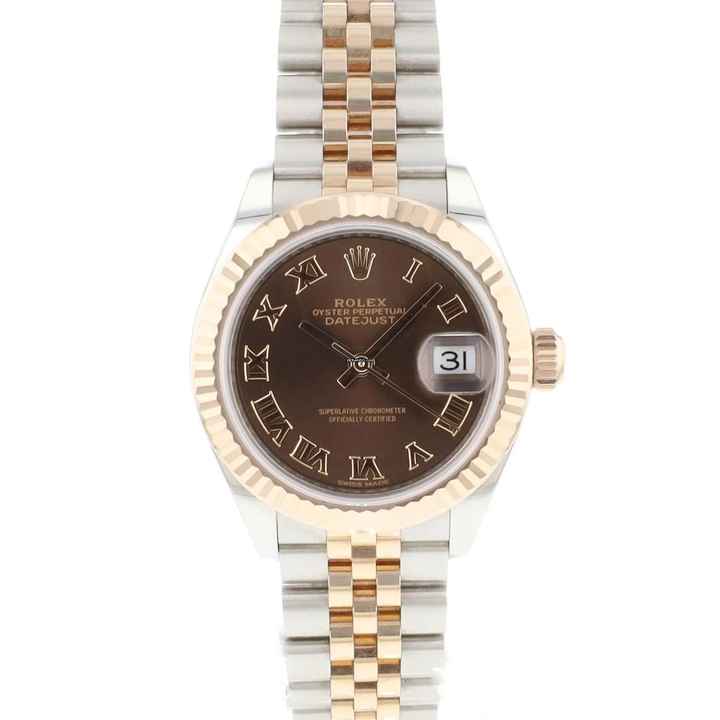  Rolex Lady-Datejust 28 Steel Everose Gold Jubilee Fluted Choco Roman Dial  