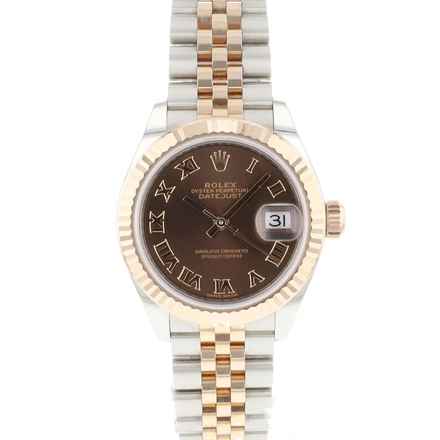  Rolex Lady-Datejust 28 Steel Everose Gold Jubilee Fluted Choco Roman Dial  