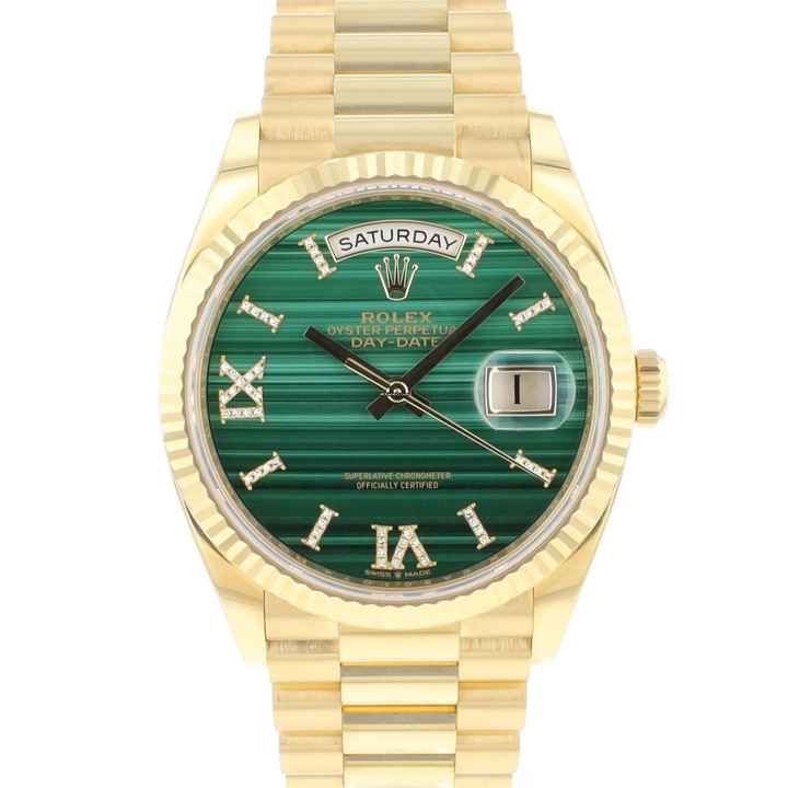  Rolex Day-Date 36 Yellow Gold Green Malachite Diamond Dial 99,9% NEW </h1> 
