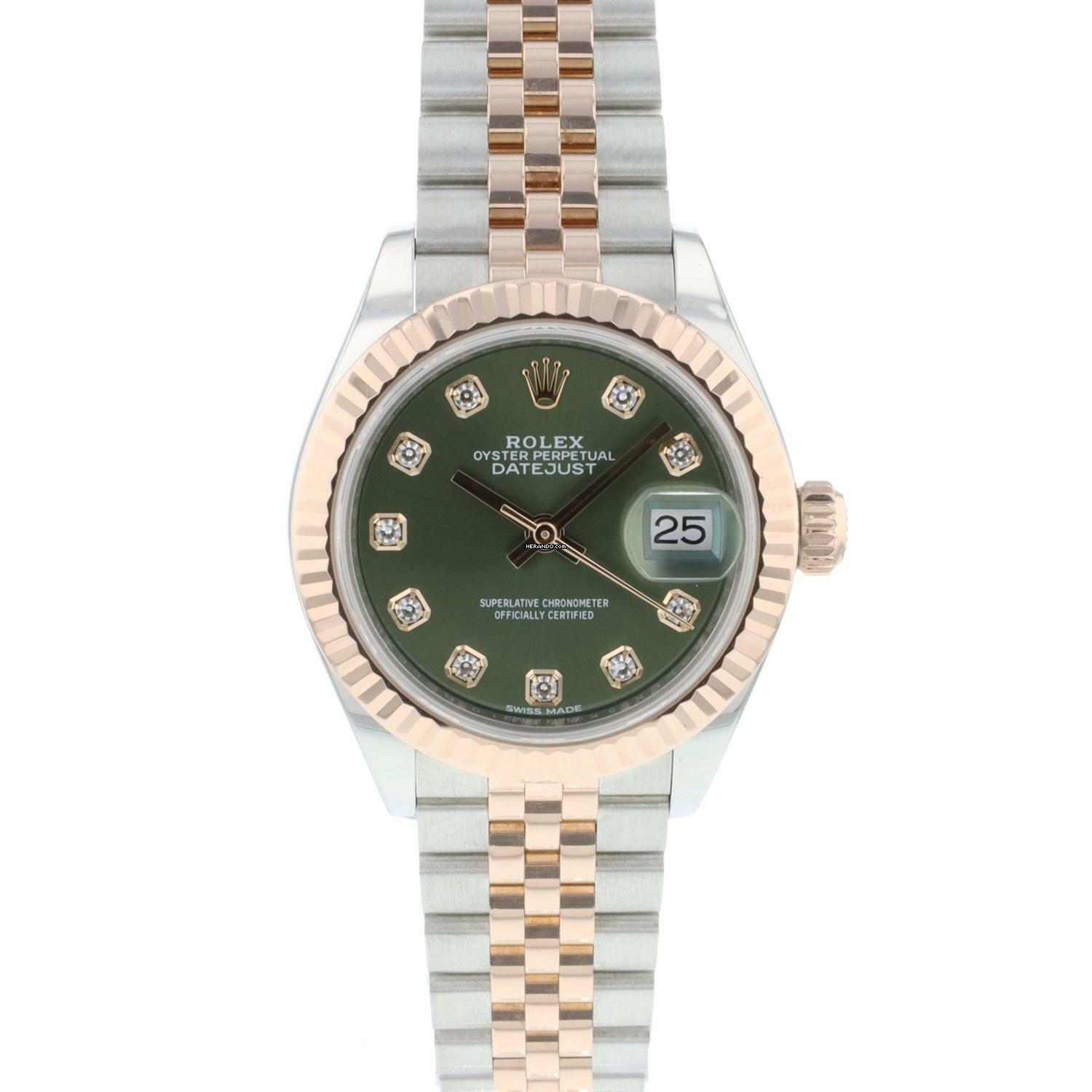 Rolex Lady-Datejust 28 Steel Everose Gold Jubilee Olive Green Diamonds </h1>