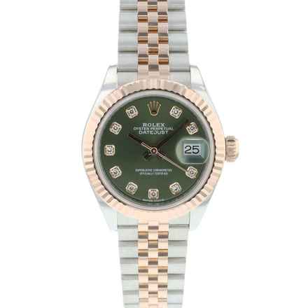  Rolex Lady-Datejust 28 Steel Everose Gold Jubilee Olive Green Diamonds </h1> 