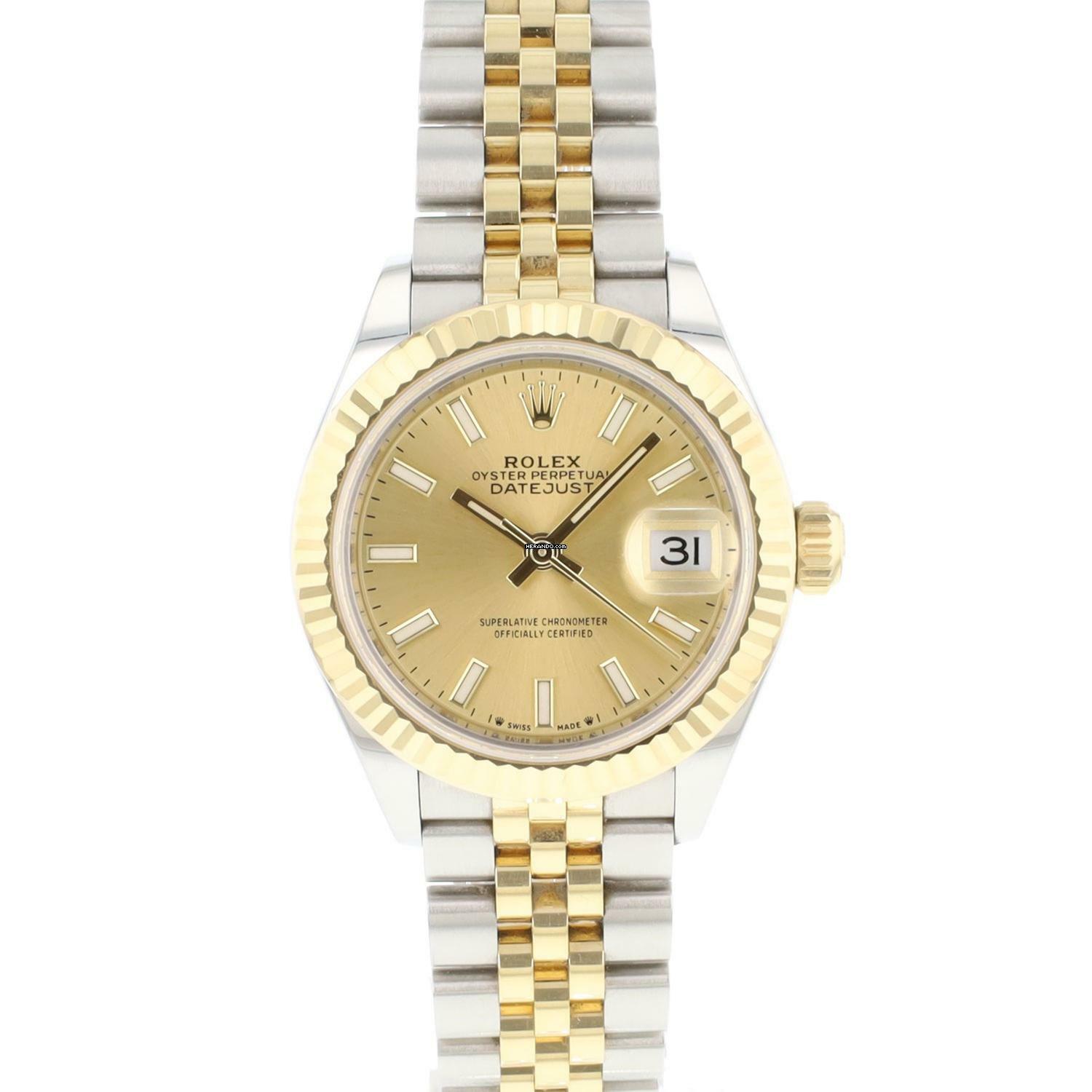 Rolex Lady-Datejust 28 Jubilee Fluted Steel Gold Champagne Dial </h1>