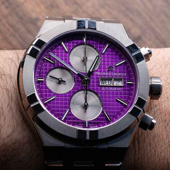  Maurice Lacroix AIKON Automatic Chronograph Purple 44mm NEW FULL SET 