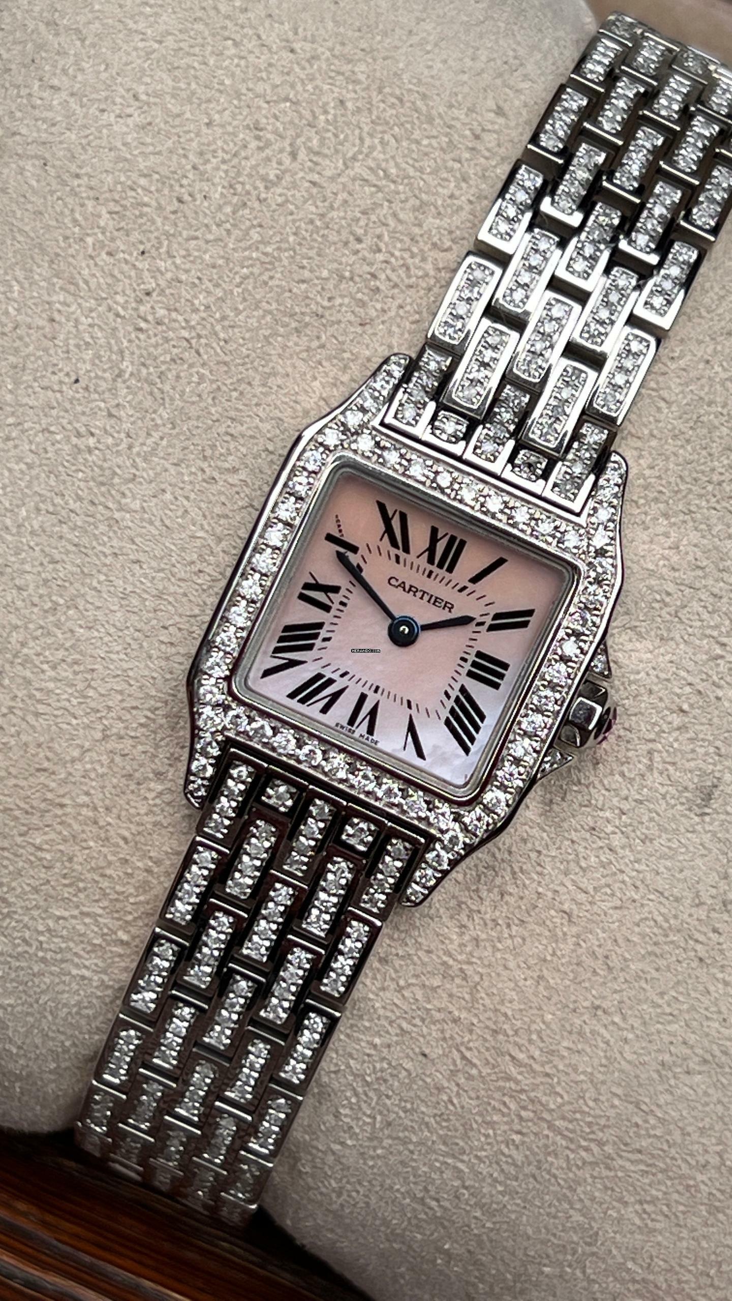  Cartier Santos Demoiselle mother of pearl full diamond setting iced out </h1> 