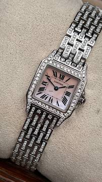 Cartier Santos Demoiselle mother of pearl full diamond setting iced out </h1> 